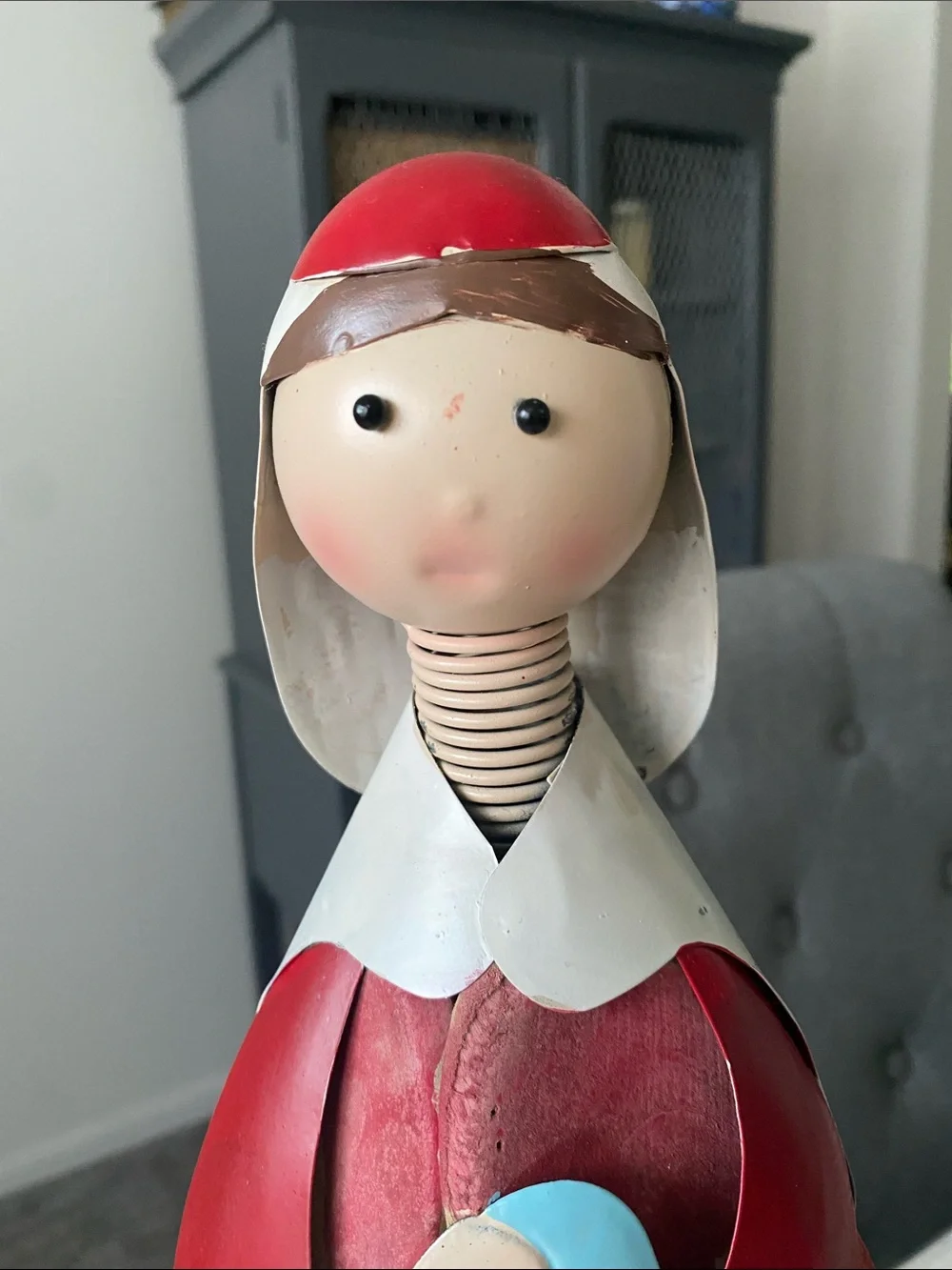 Handcrafted Red Driftwood Mother Mary and Baby Jesus Figurine Christmas